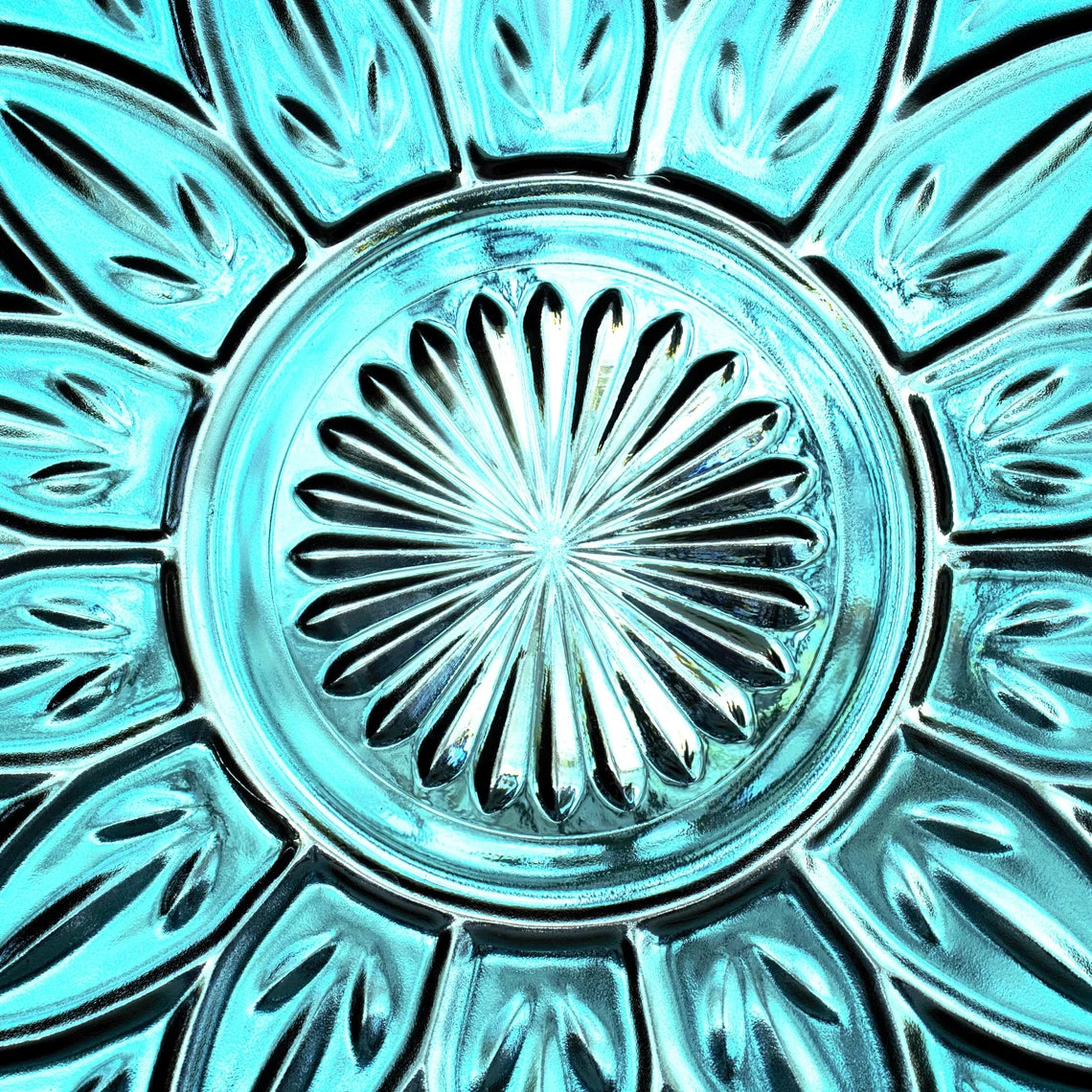 Rare Teal Blue Federal Glass Plate - Vintage Petal Salad Plate
