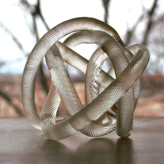 Hand Blown Clear Glass Knot Sculpture: Twisted Table Decor (5.75" Tall)