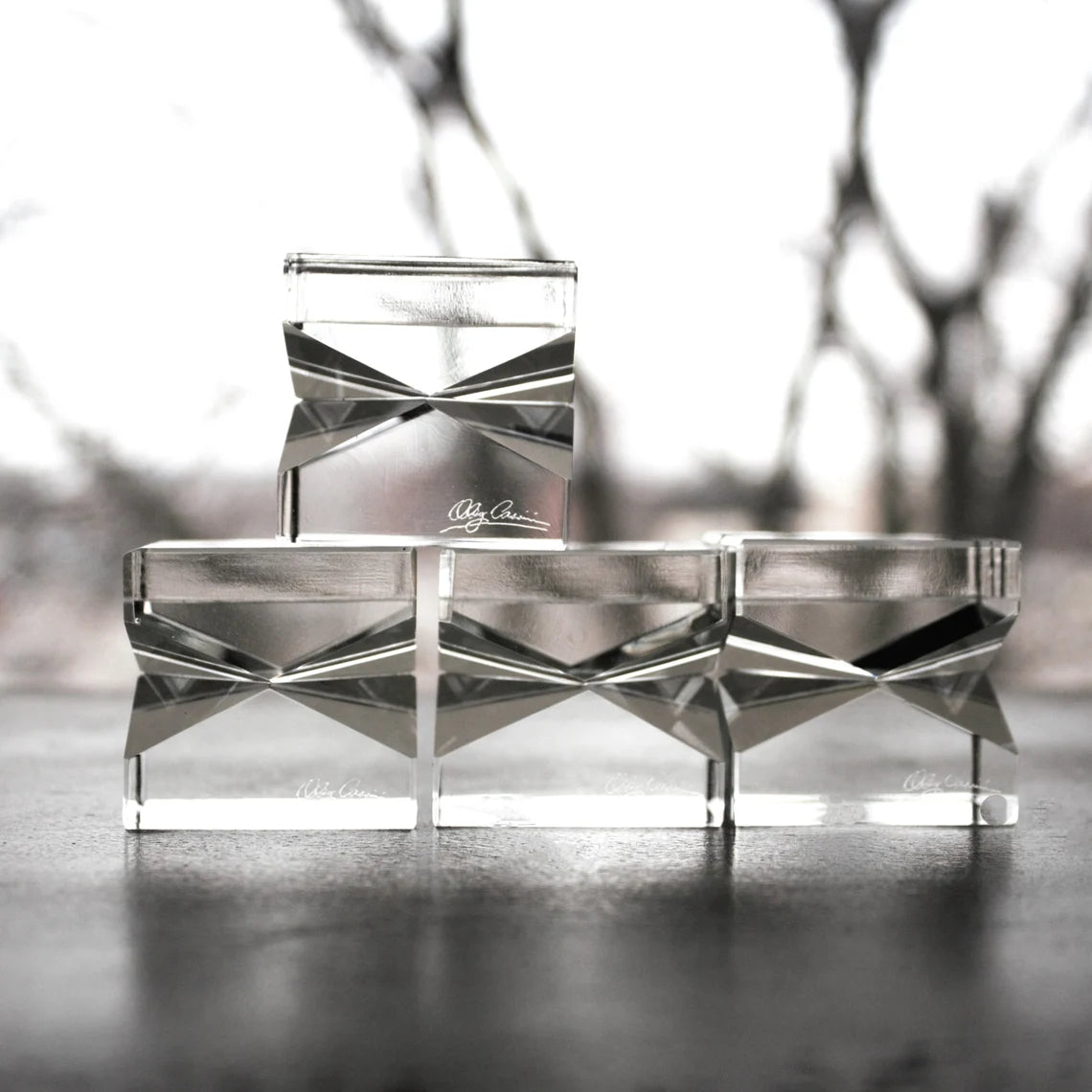 Oleg Cassini Crystal Place Card Holders - Signed Table Decor, Set of 4