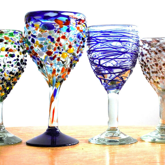 Mexican Confetti Glass Goblet Set of 4: Fused Glass Sangria Glasses