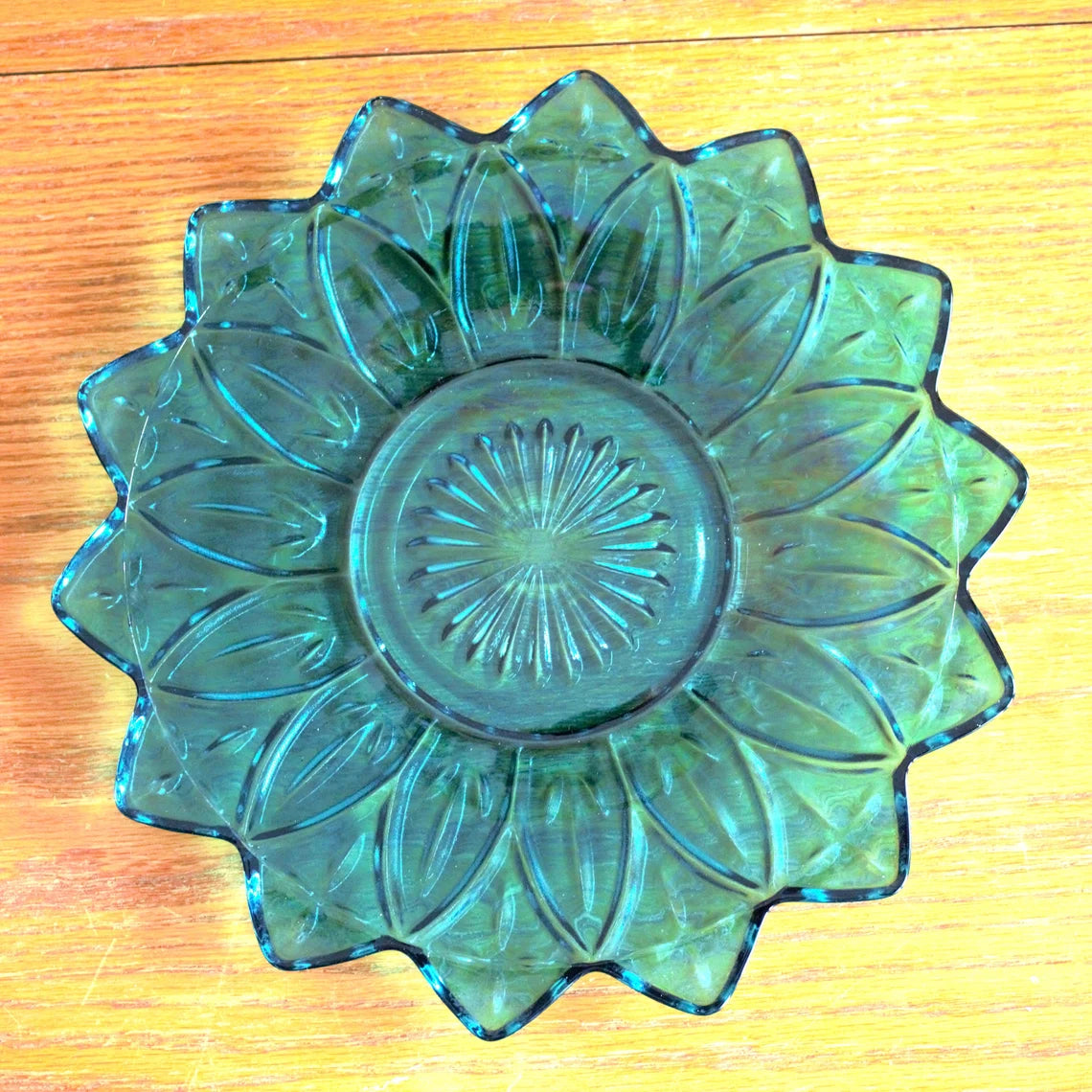 Rare Teal Blue Federal Glass Plate - Vintage Petal Salad Plate