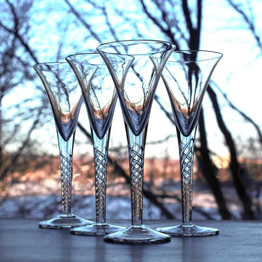 Vintage Waldonia Crystal Cordial Glasses: Air Twist Stem, Set of 4