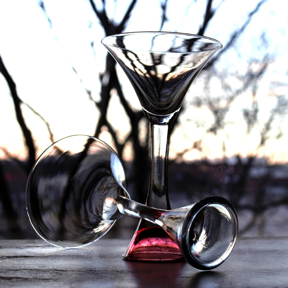 Unique Martini Glasses, 2Pc Pink and Blue Cocktail Glass, Unique Glassware, Stylish Cocktail Glass, Pink & Blue Stemware, Handmade Glass Set