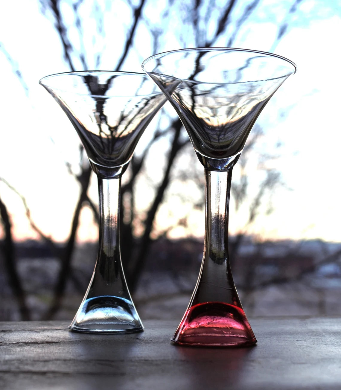 Unique Martini Glasses, 2Pc Pink and Blue Cocktail Glass, Unique Glassware, Stylish Cocktail Glass, Pink & Blue Stemware, Handmade Glass Set