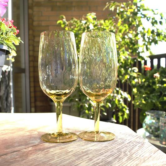 Vintage Murano Amber Optic Wine Glasses - Italian Gold Tablesetting, Set of 2