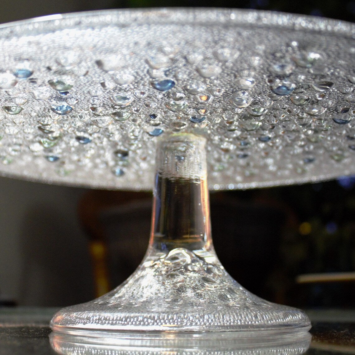 Vintage Jan Sylwester Drost Glass Cake Stand: Asteroid Pattern Dessert Display