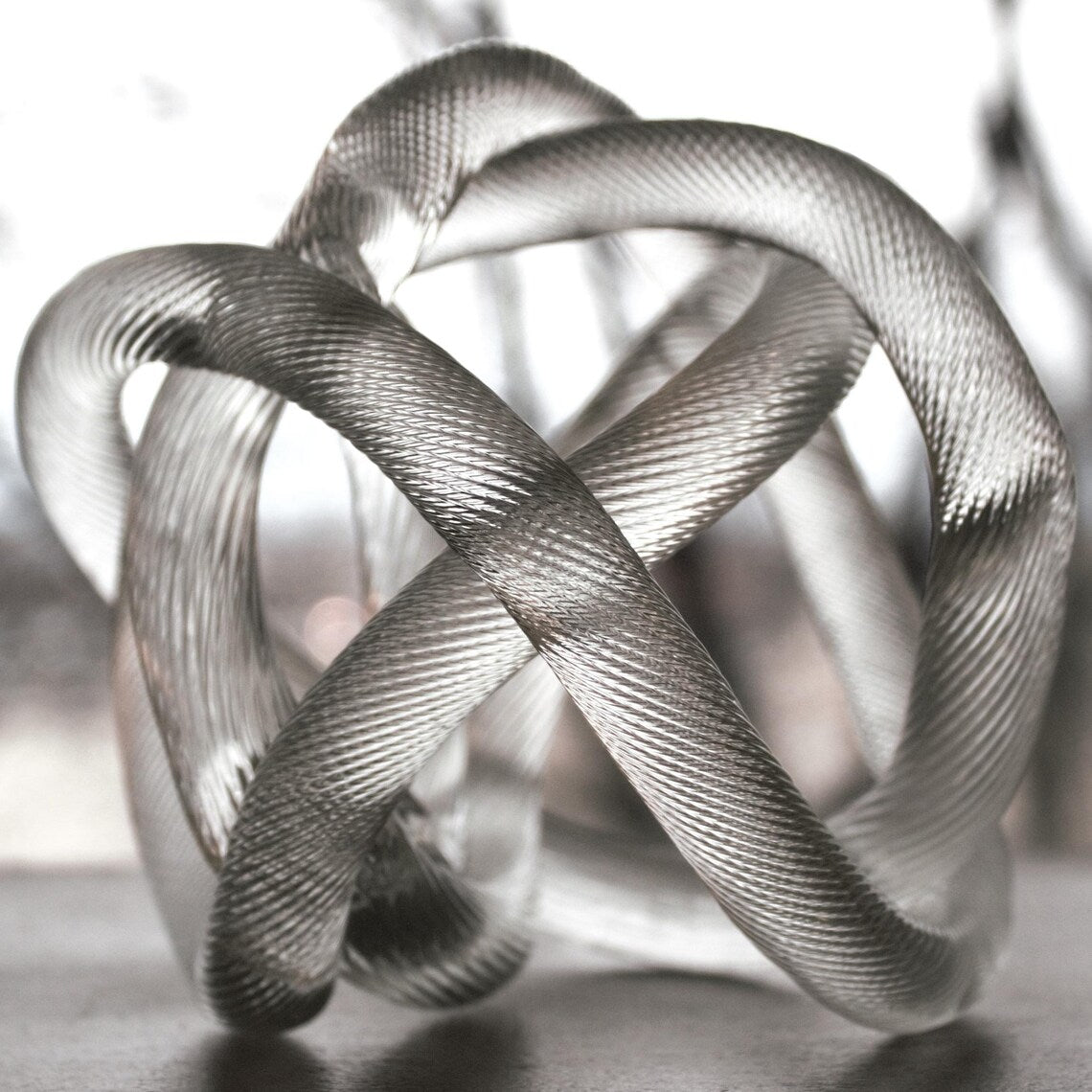 Hand-Blown Clear Art Glass Knot Sculpture
