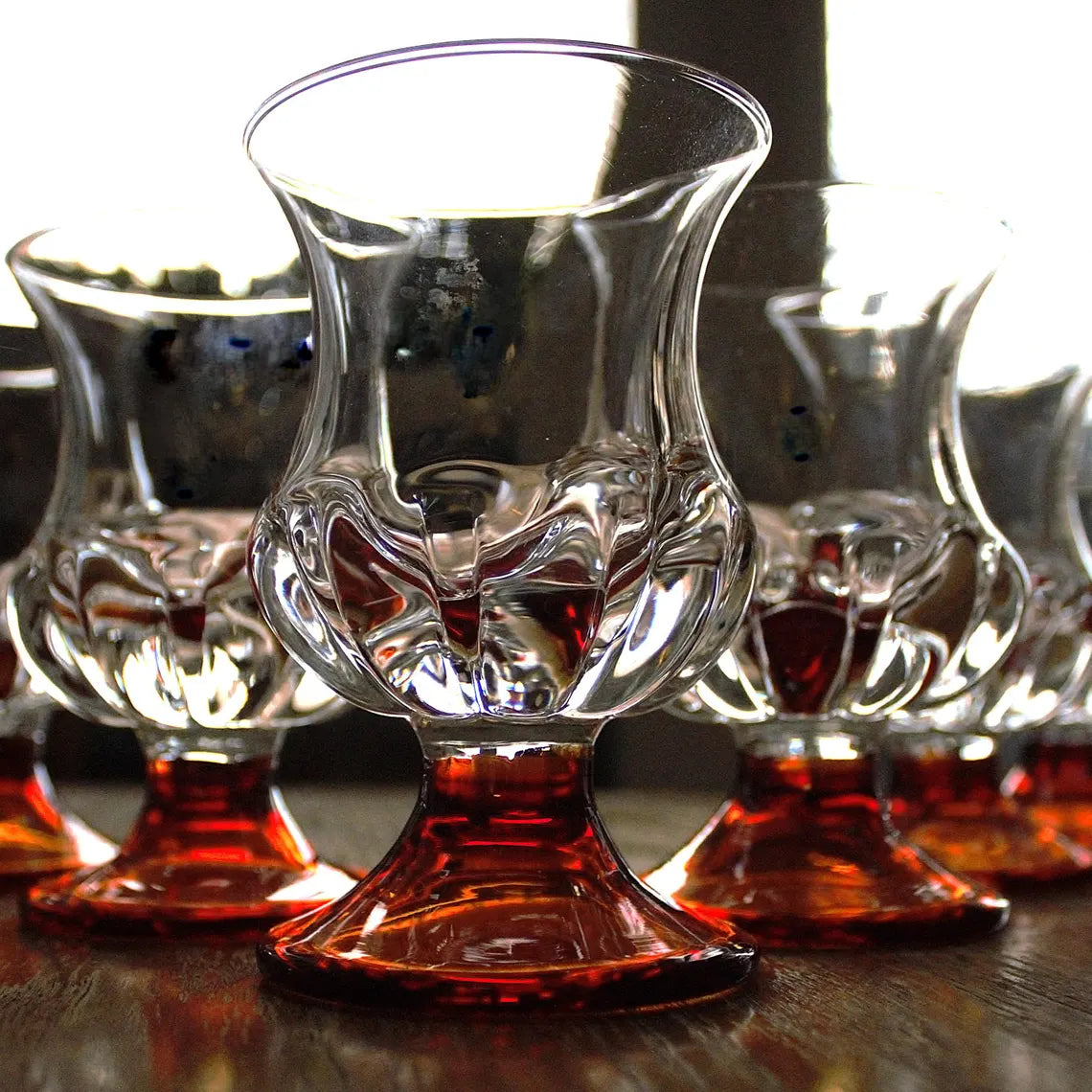 Vintage Orange Stem Cocktail Glasses – Set of 6 Hand-Blown Amberina Art Glass Barware