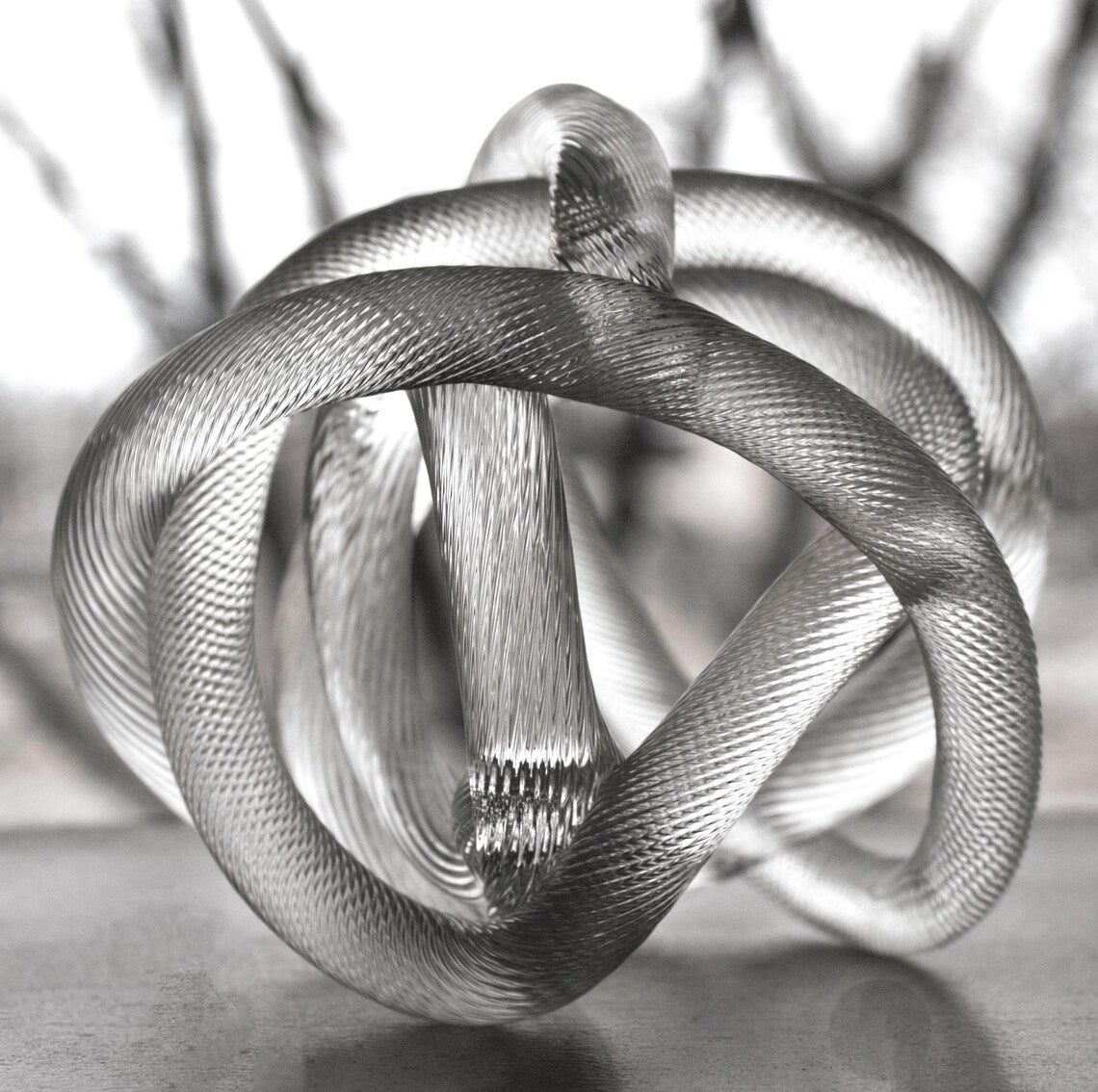 Hand-Blown Clear Art Glass Knot Sculpture