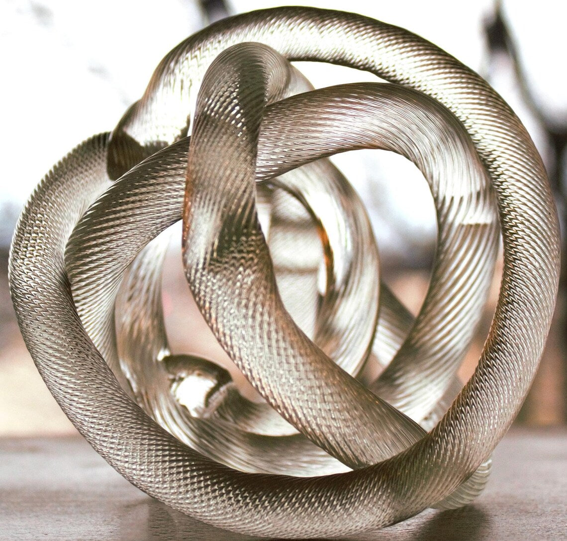 Hand-Blown Clear Art Glass Knot Sculpture