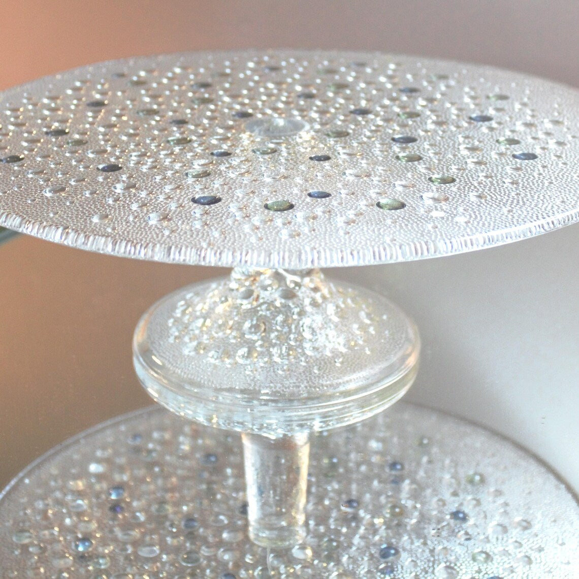 Vintage Jan Sylwester Drost Glass Cake Stand: Asteroid Pattern Dessert Display