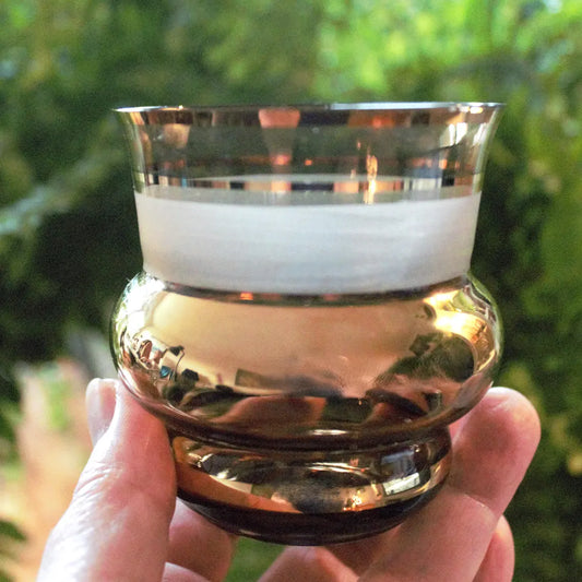 Vintage Italian Tumblers – Set of 5 Chocolate Brown Frosted Glasses with Gold Bands