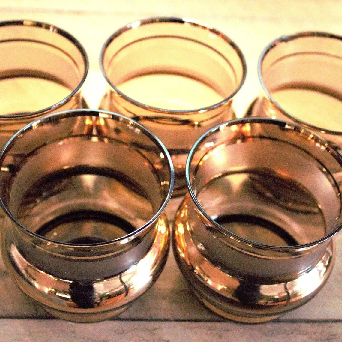 Vintage Italian Tumblers – Set of 5 Chocolate Brown Frosted Glasses with Gold Bands