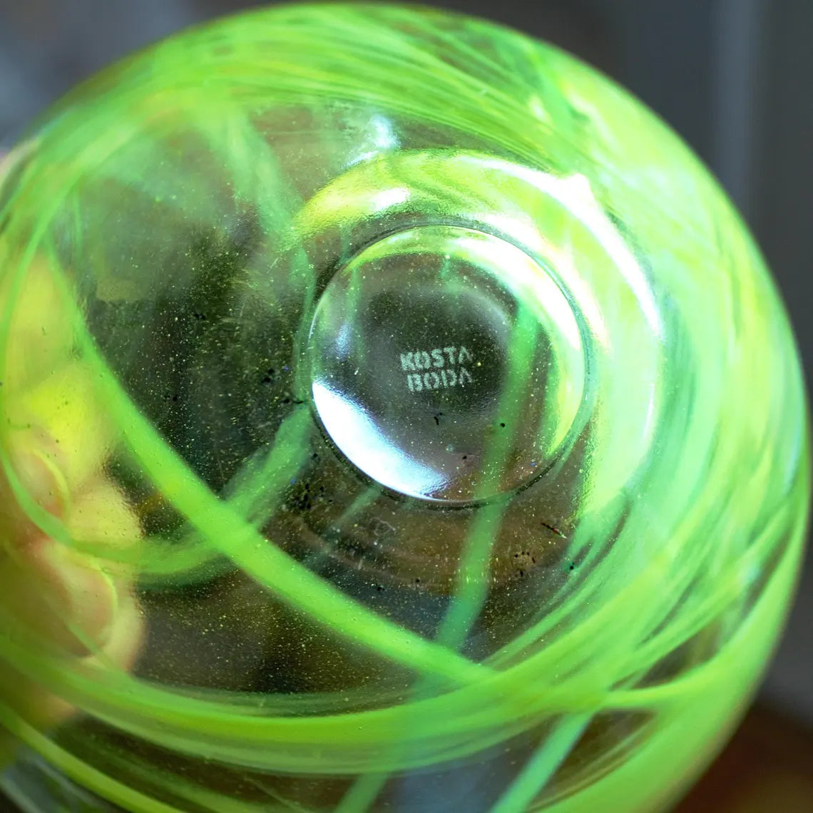 Kosta Boda Art Glass Bowl — Anna Ehrner Swedish Design, Lime Green Veiled Glass