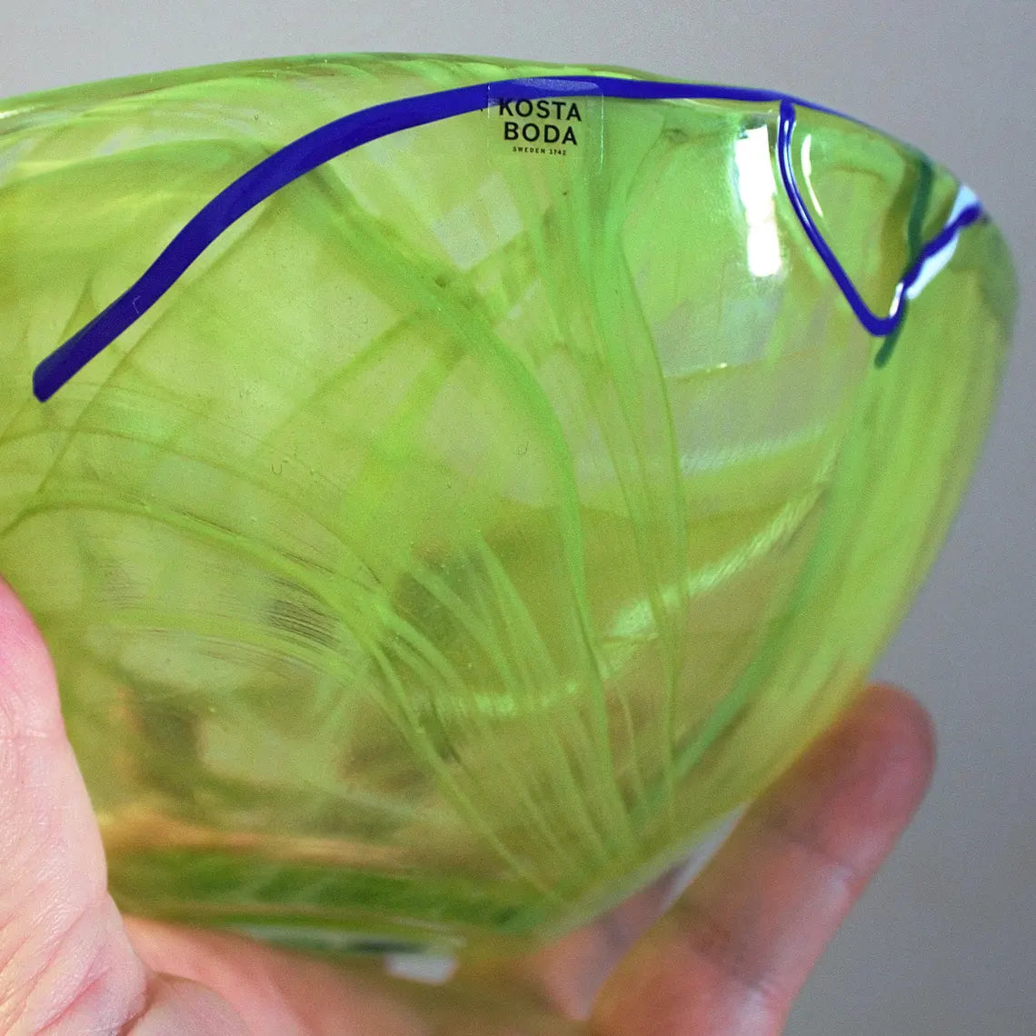 Kosta Boda Art Glass Bowl — Anna Ehrner Swedish Design, Lime Green Veiled Glass