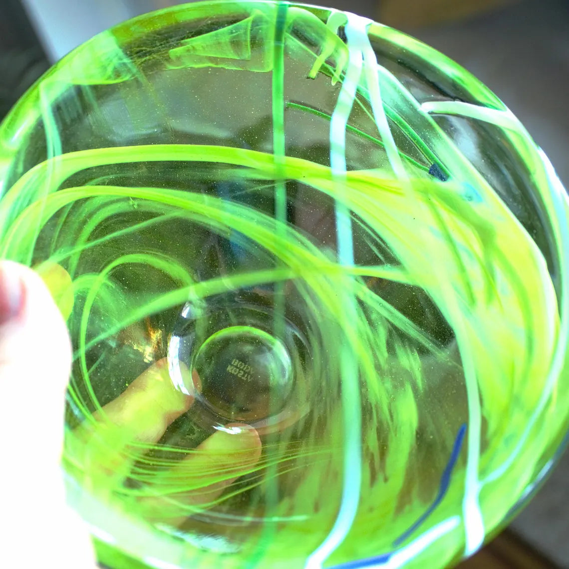 Kosta Boda Art Glass Bowl — Anna Ehrner Swedish Design, Lime Green Veiled Glass