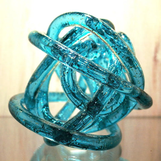Teal Blue Art Glass Knot Sculpture with Silver Flecks - Unity Sculpture
