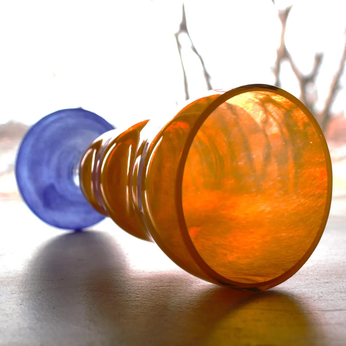 Hand-Blown Orange Cocktail Glasses | Set of 3 Art Glass Stemware