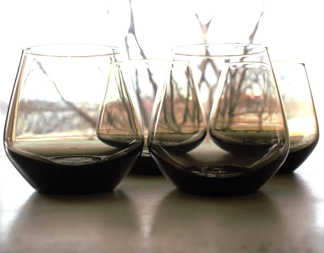 Vintage Smoky Glass Tumblers – Set of 4 Stemless Wine Glasses | Modern Barware