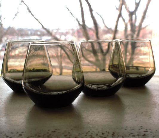 Vintage Smoky Glass Tumblers – Set of 4 Stemless Wine Glasses | Modern Barware