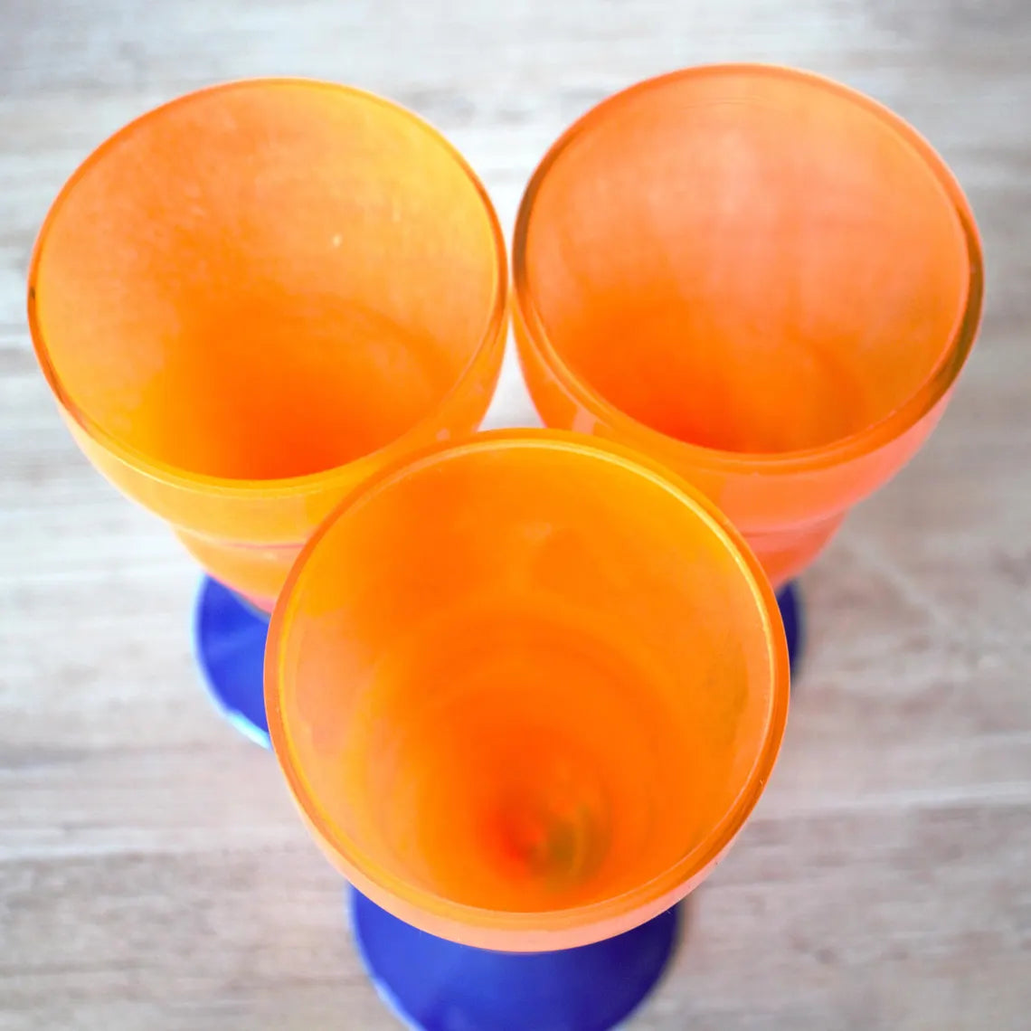 Hand-Blown Orange Cocktail Glasses | Set of 3 Art Glass Stemware
