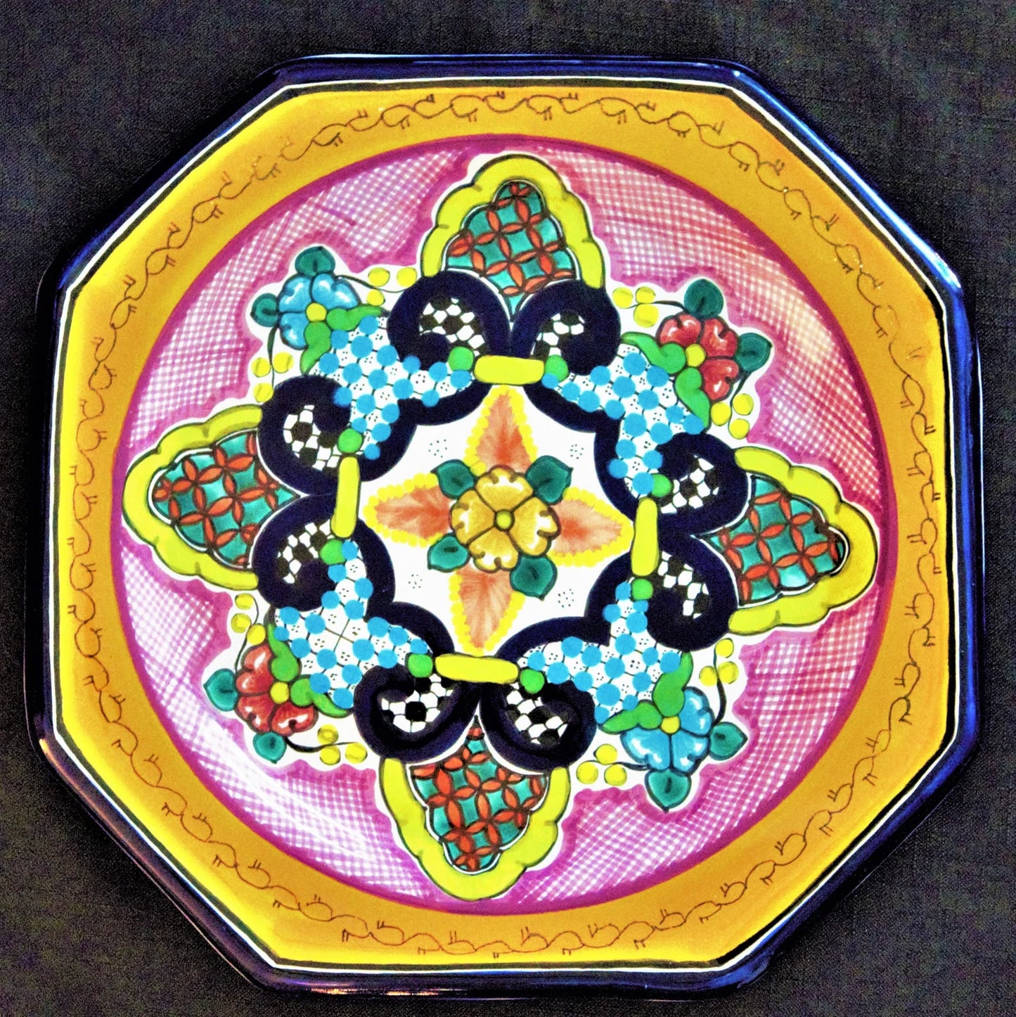Hand-Painted Talavera Plate: Mexican Ceramic Octagonal Serving Platter