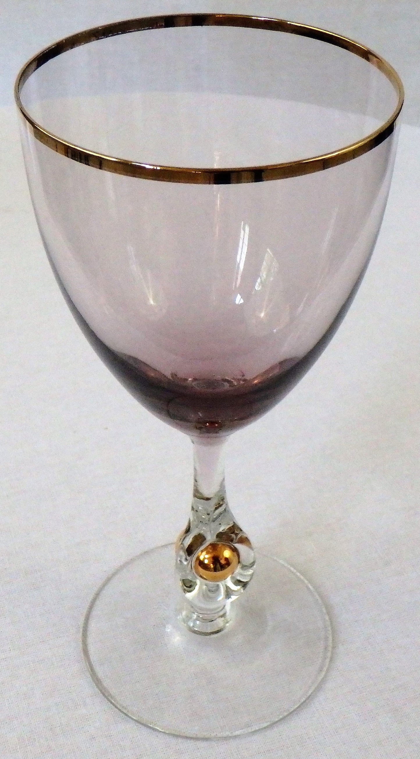 Vintage Jozef Stanik Amethyst Glasses, Gold Ball Stem, Art Deco Barware Set of 2