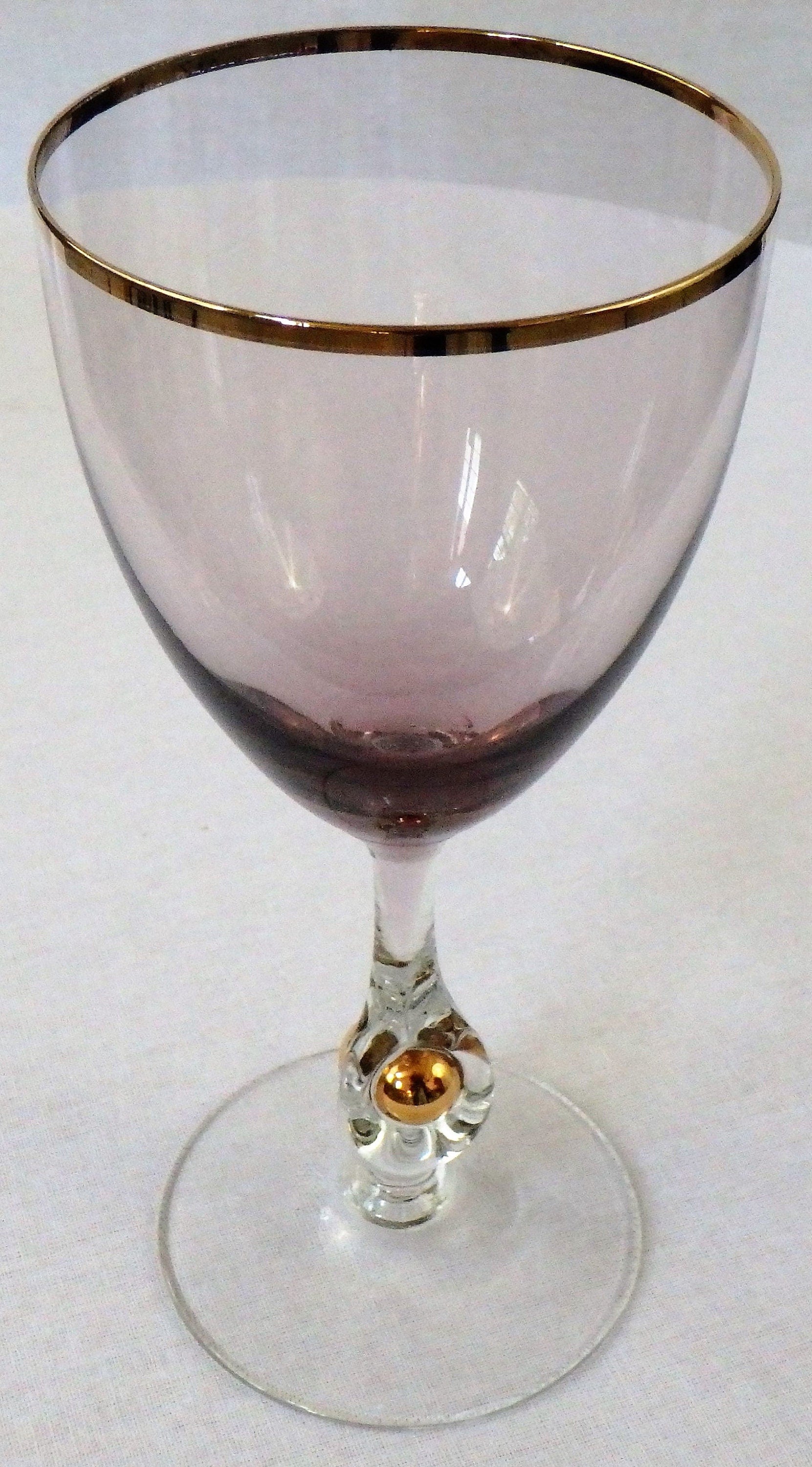 Vintage Jozef Stanik Amethyst Glasses, Gold Ball Stem, Art Deco Barware Set of 2