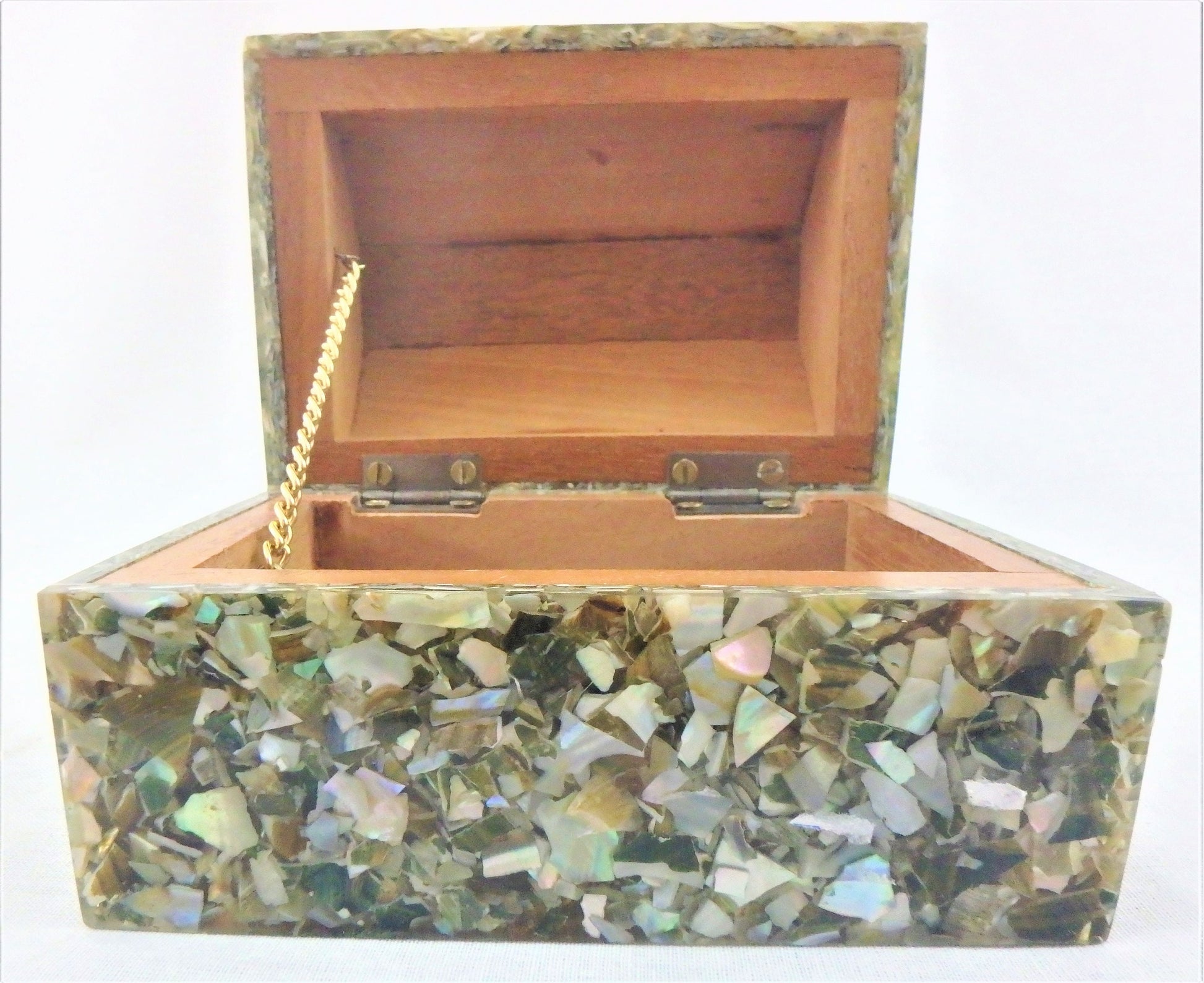 Handmade Abalone Seashell Cedar Jewelry Box: Keepsake Trinket Holder