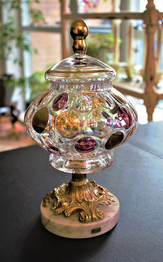 Rare Nemo Borske Sklo Cookie Jar: Gold & Pink Italian Glass, Marble Base