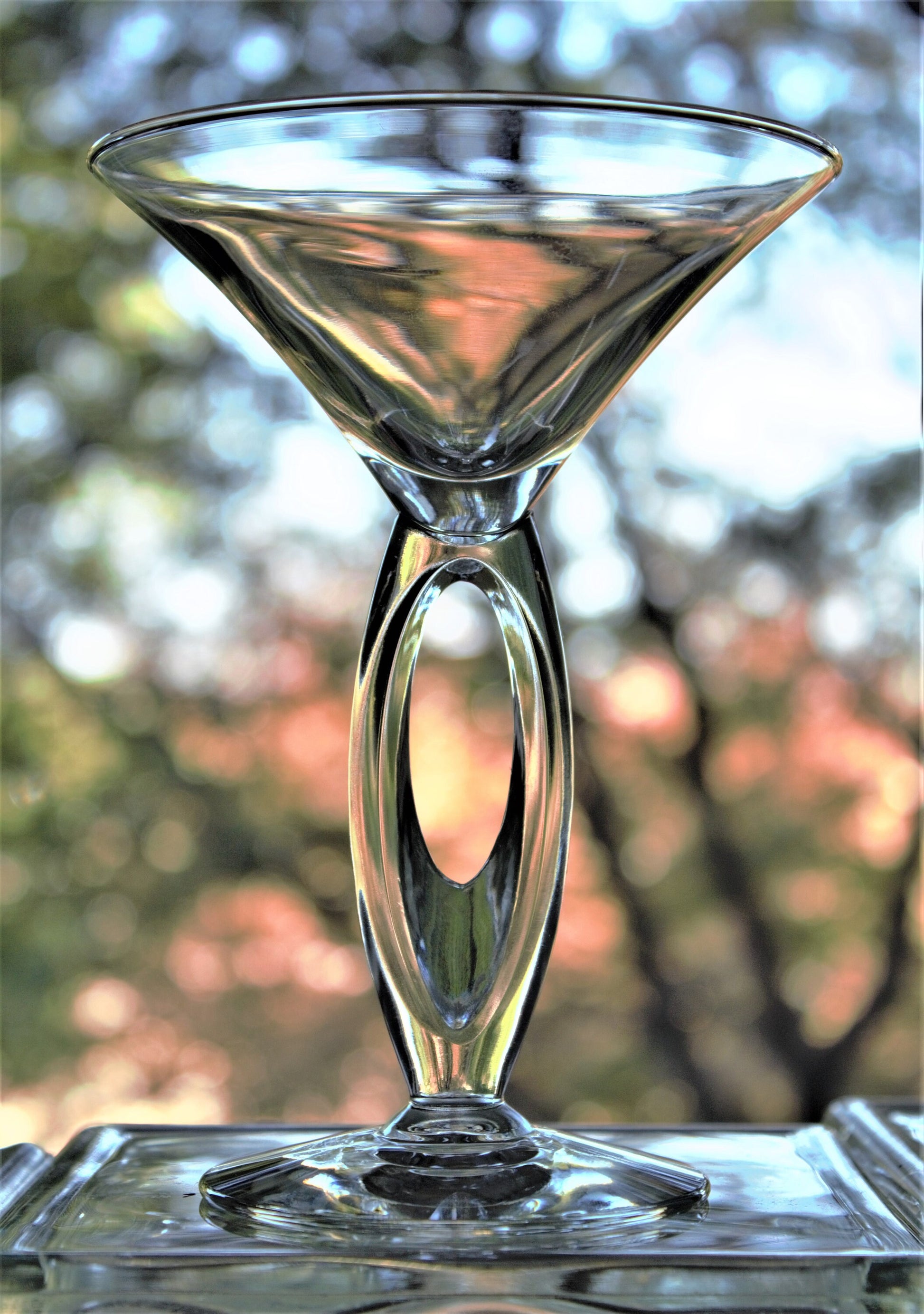 Clear Martini Glasses with Cut Out Stem: Unique Cocktail Set of 3, rare stemware