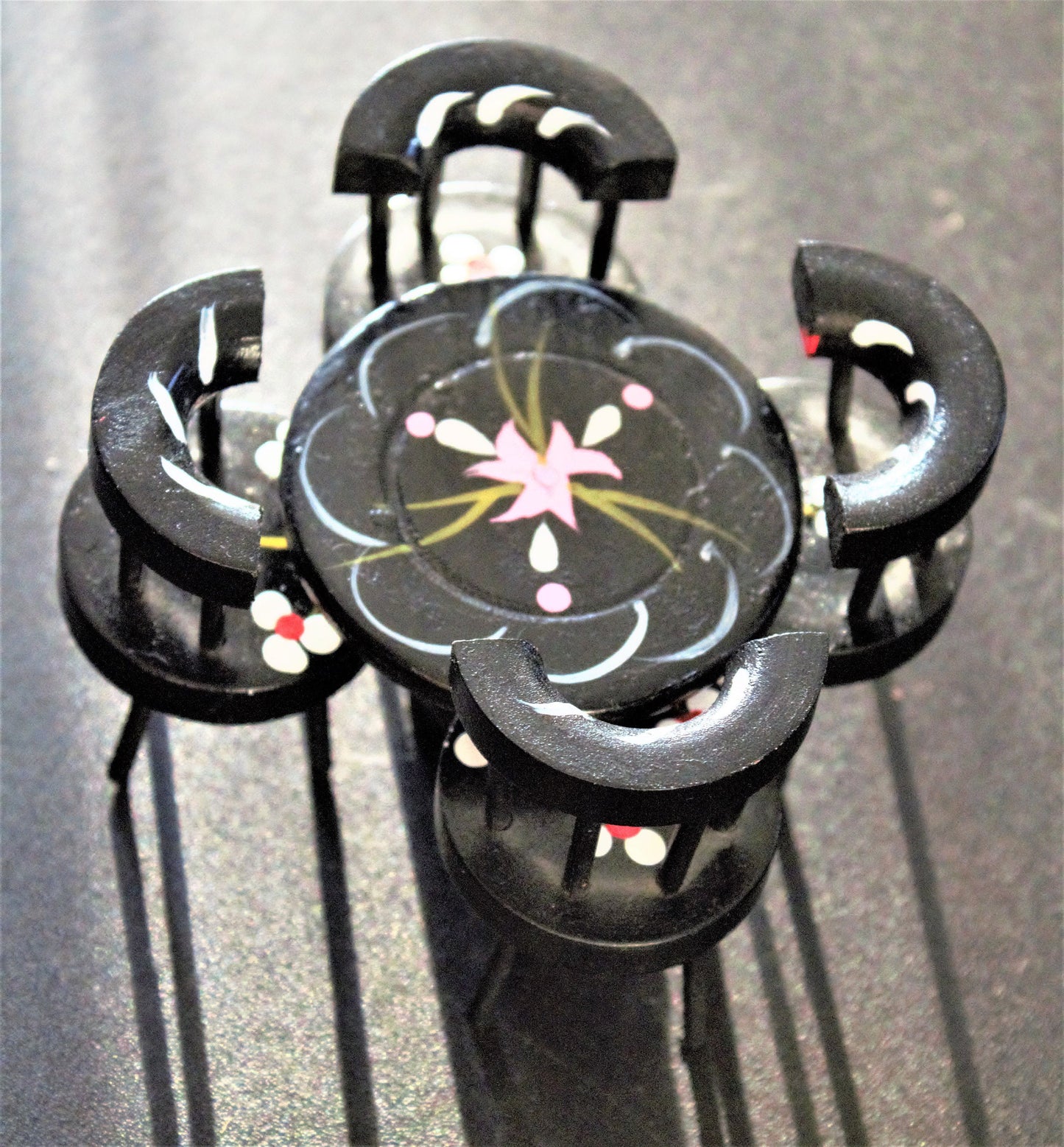 Hand-Painted Dollhouse Dining Set: Miniature Table & Chairs, Floral Boho Style