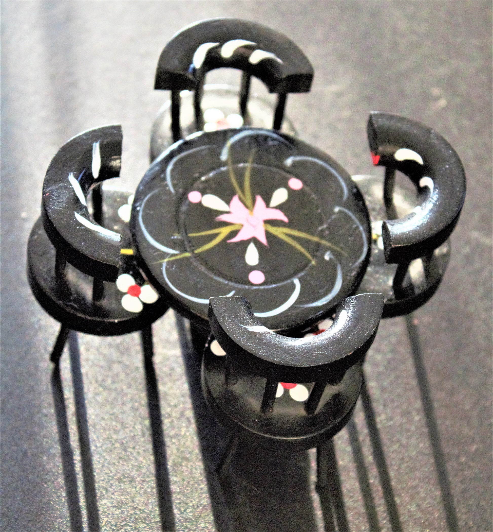 Hand-Painted Dollhouse Dining Set: Miniature Table & Chairs, Floral Boho Style