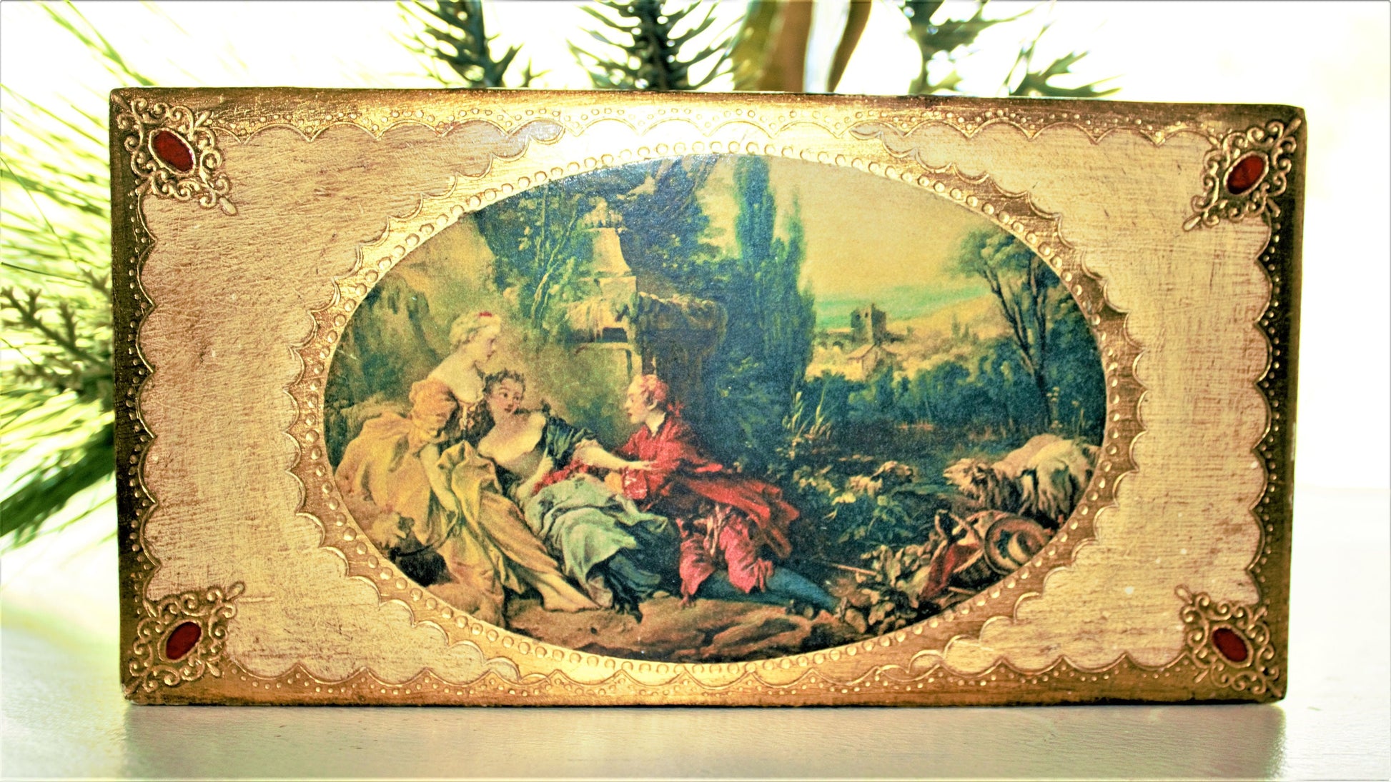 Vintage Florentine Jewelry Box: Hand Painted Italian Gilt Wood Trinket