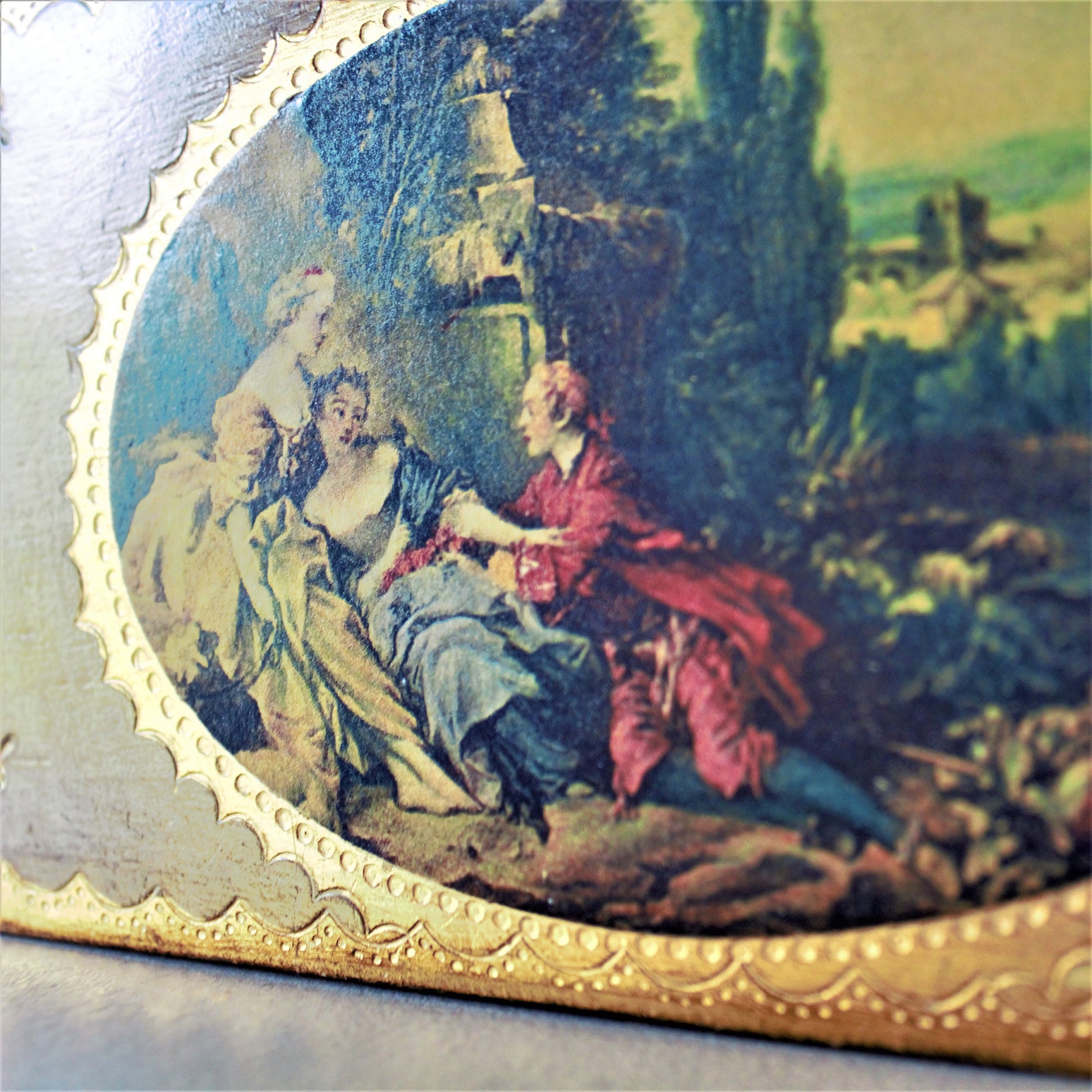 Vintage Florentine Jewelry Box: Hand Painted Italian Gilt Wood Trinket