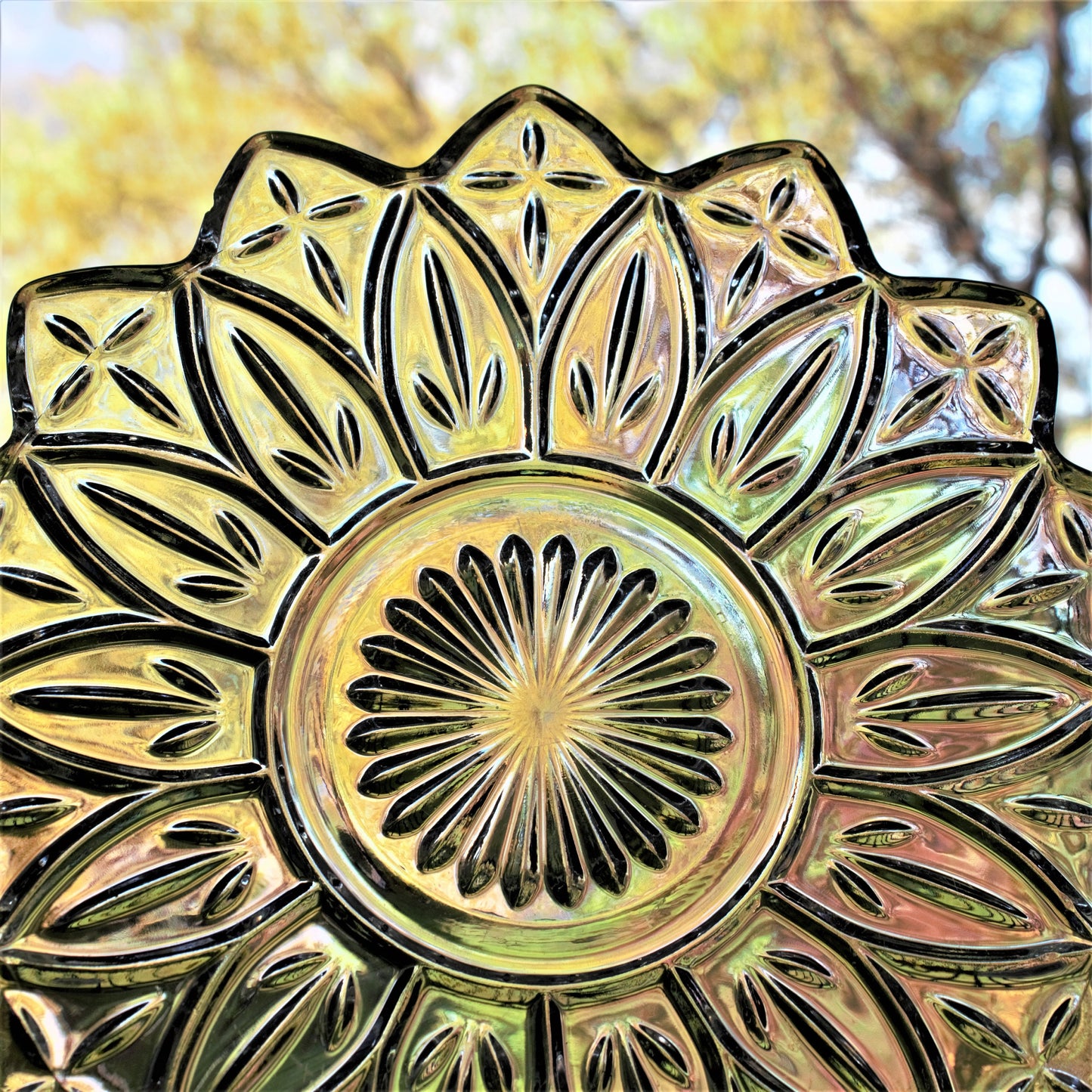 Vintage Federal Iridescent Glass Plates, Set of 2, Floral Dessert Dishes