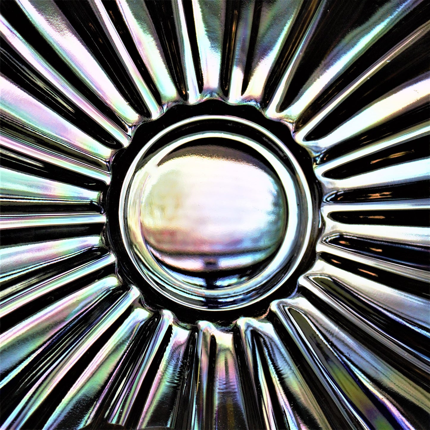 Vintage Iridescent Glass Bowl Set of 3: Scalloped Starburst Design (9.5")