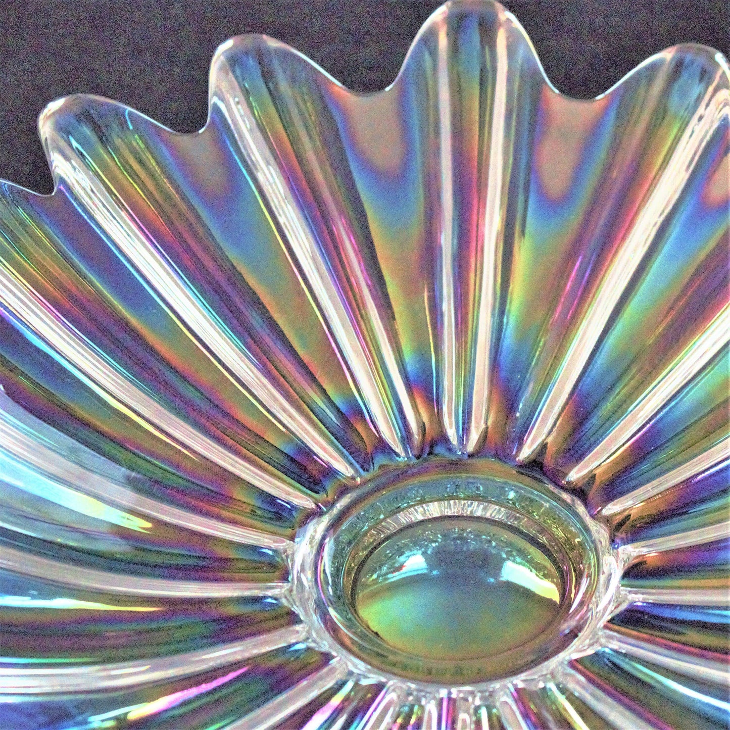 Vintage Iridescent Glass Bowl Set of 3: Scalloped Starburst Design (9.5")