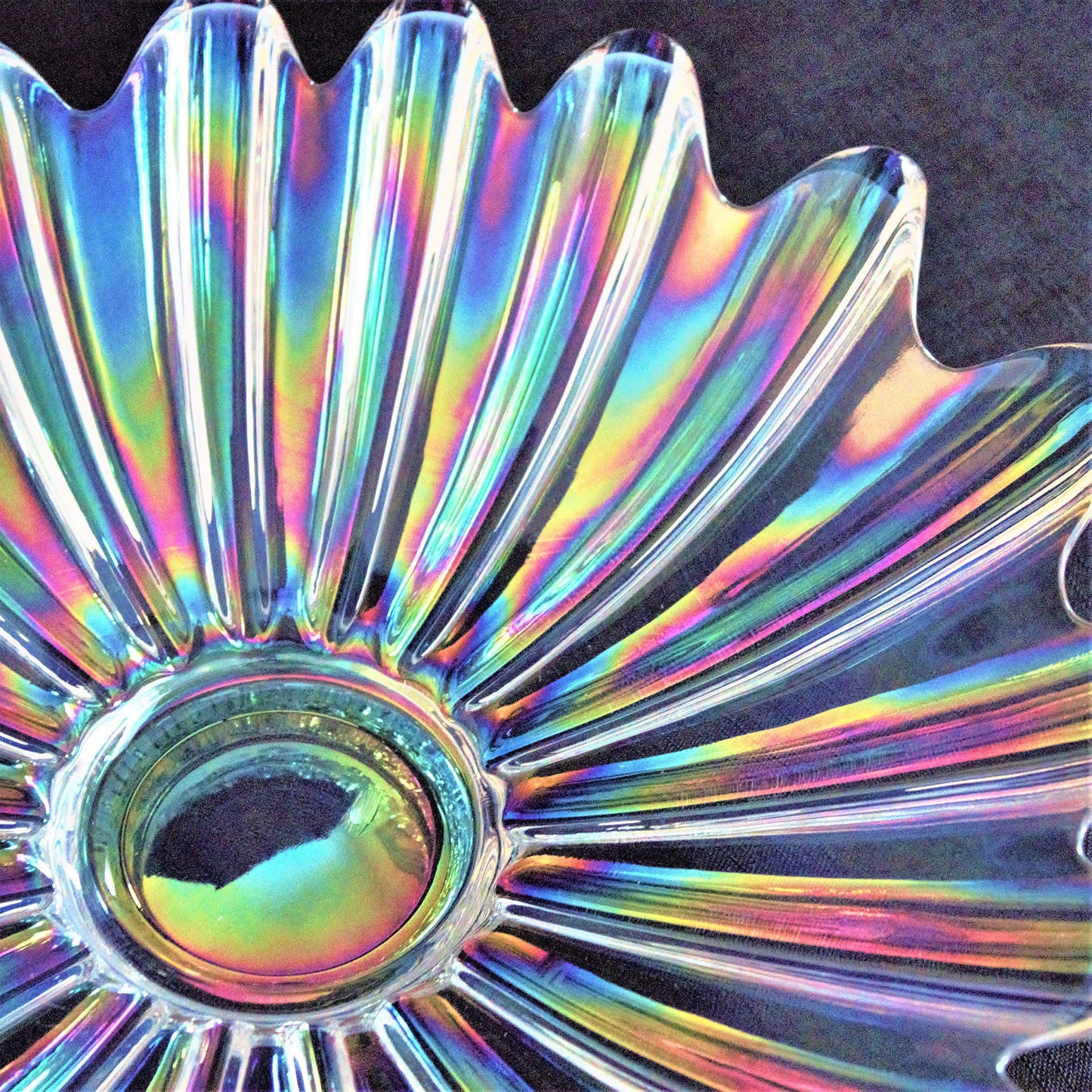 Vintage Iridescent Glass Bowl Set of 3: Scalloped Starburst Design (9.5")