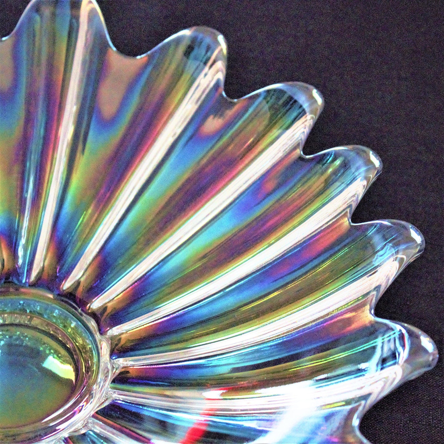 Vintage Iridescent Glass Bowl Set of 3: Scalloped Starburst Design (9.5")