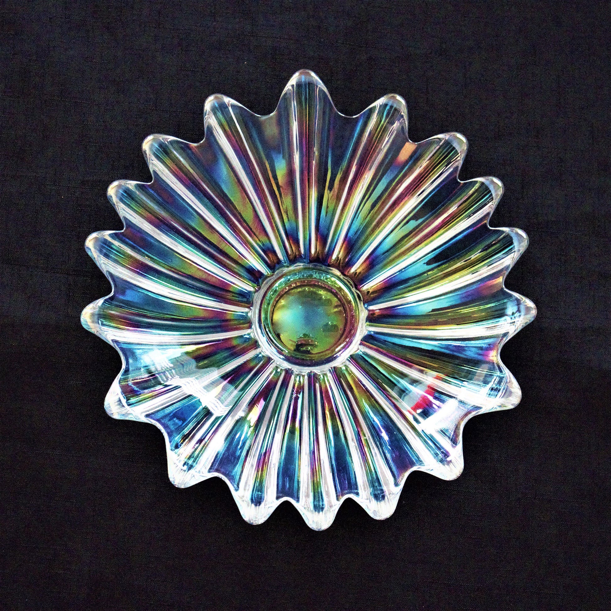 Iridescent Glass Bowls: Vintage Celestial Starburst Serving Set of 2