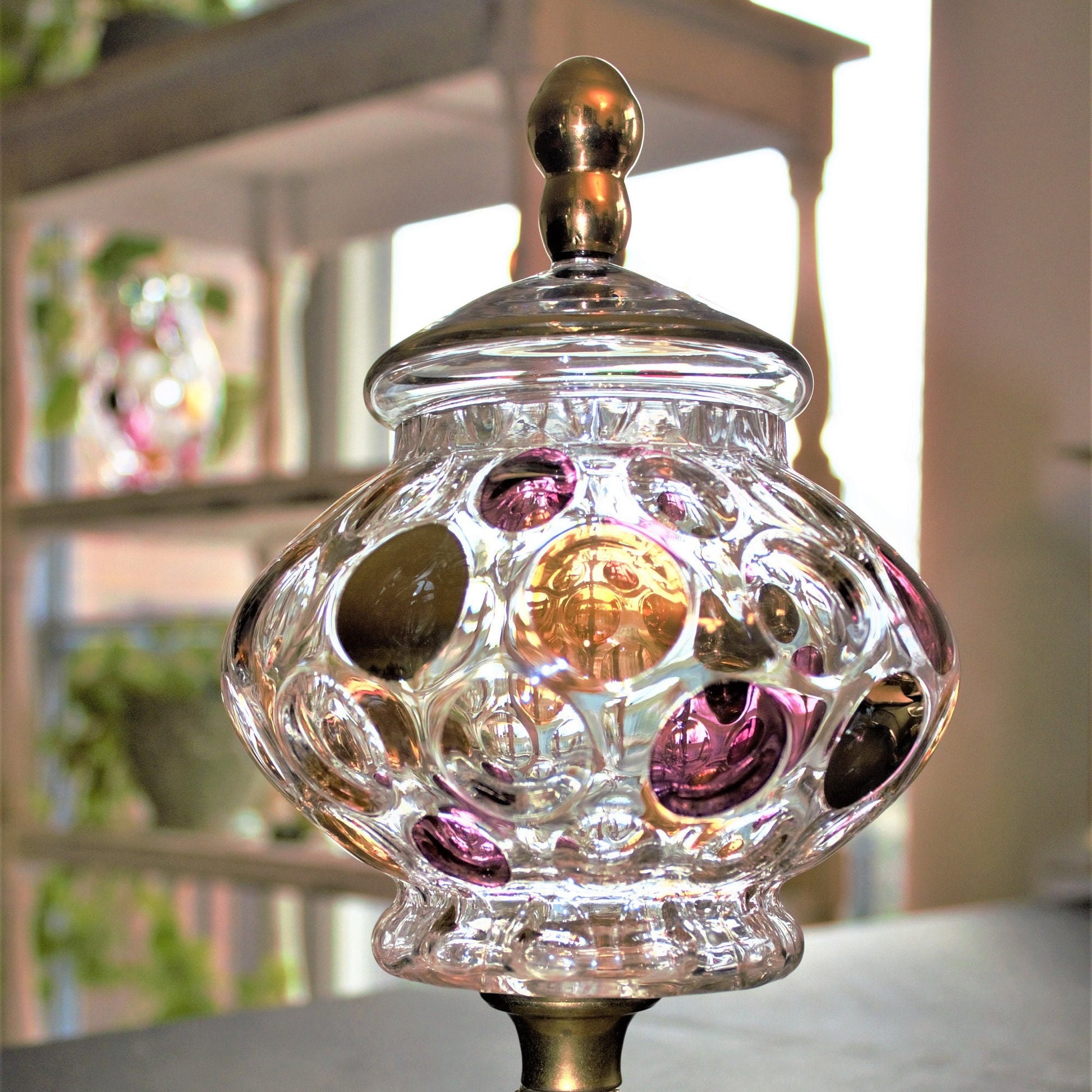 Rare Nemo Borske Sklo Cookie Jar: Gold & Pink Italian Glass, Marble Base