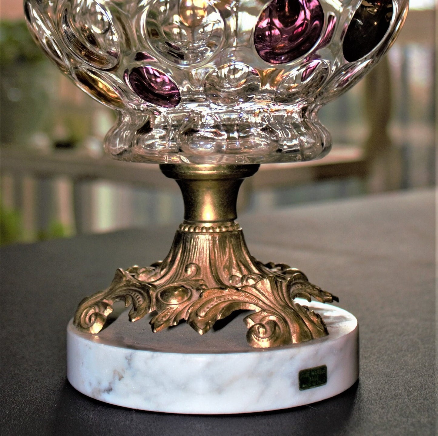 Rare Nemo Borske Sklo Cookie Jar: Gold & Pink Italian Glass, Marble Base