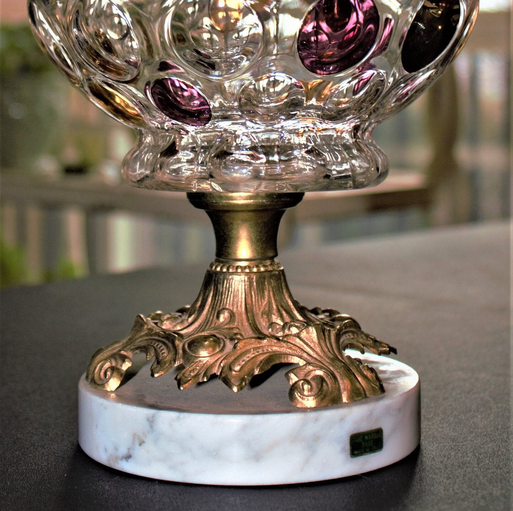 Rare Nemo Borske Sklo Cookie Jar: Gold & Pink Italian Glass, Marble Base