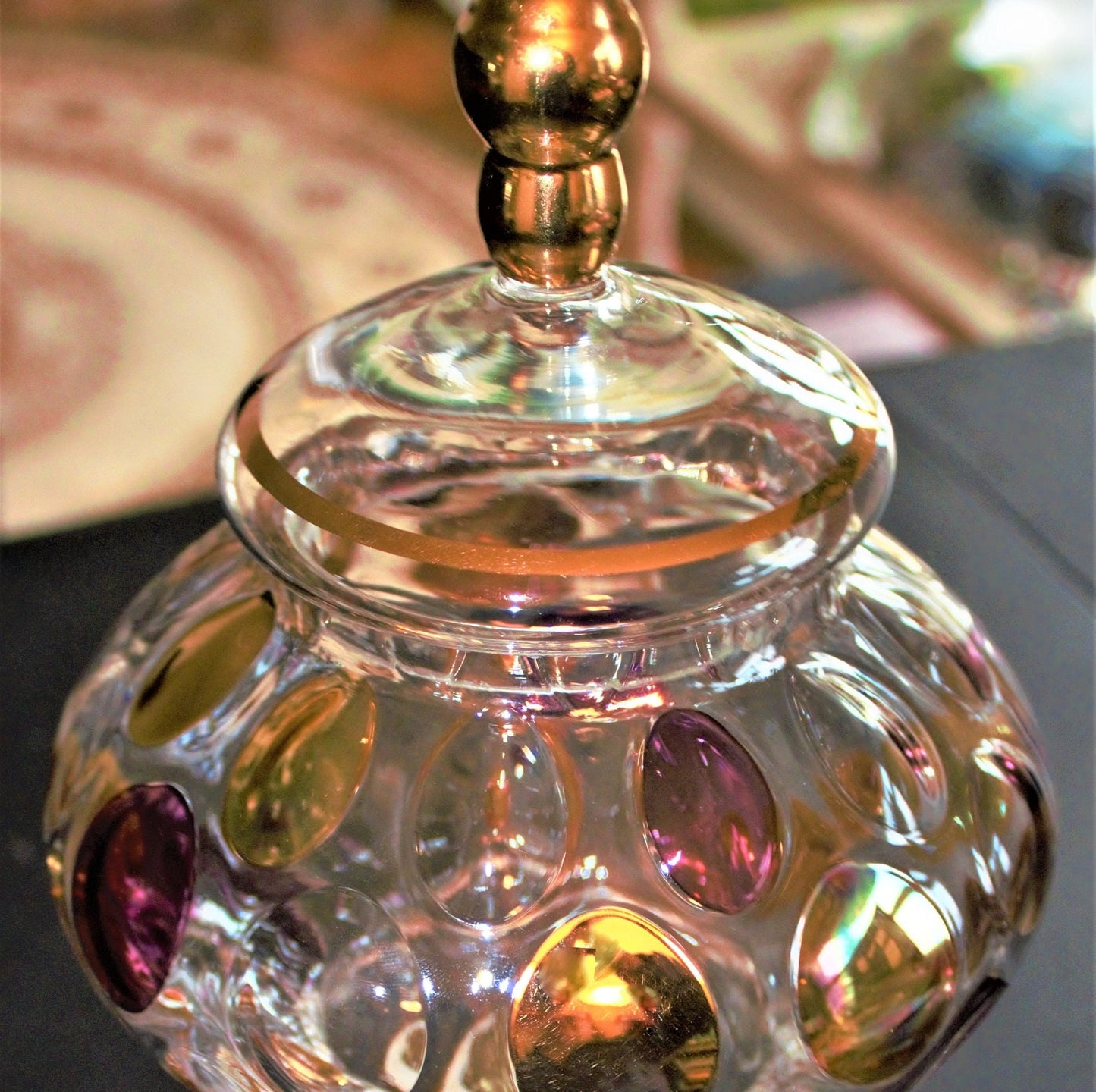 Rare Nemo Borske Sklo Cookie Jar: Gold & Pink Italian Glass, Marble Base