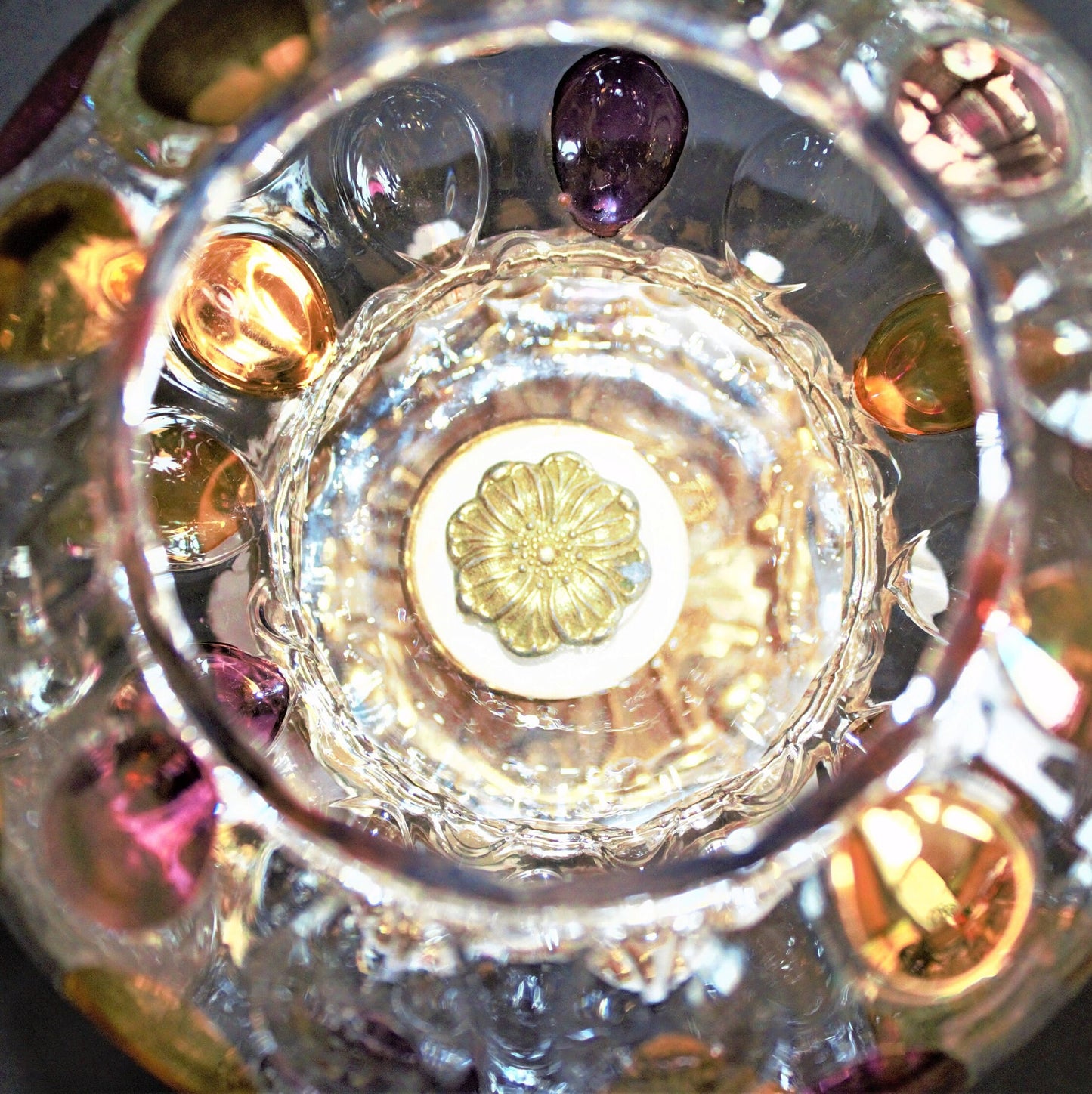 Rare Nemo Borske Sklo Cookie Jar: Gold & Pink Italian Glass, Marble Base