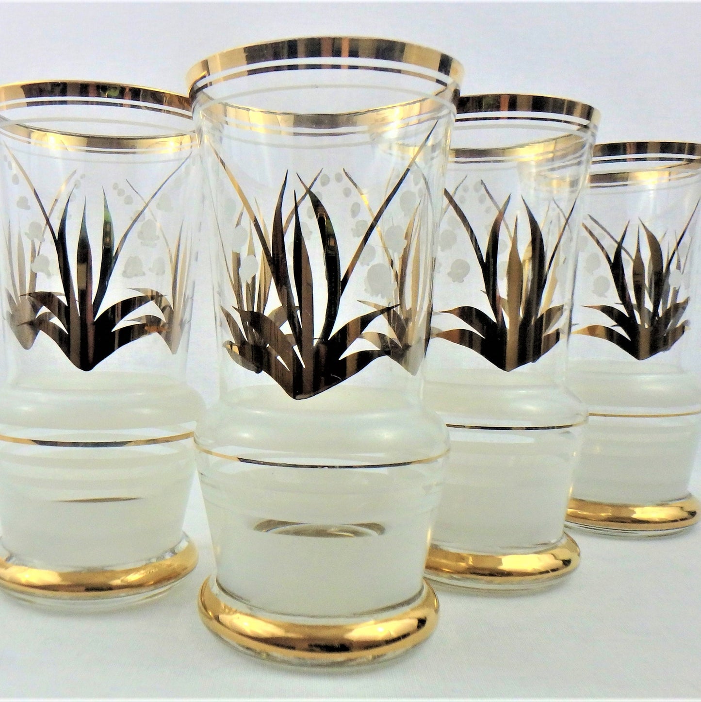 Vintage Frosted Gold Tumblers - Embossed Cocktail Glasses, Set of 4