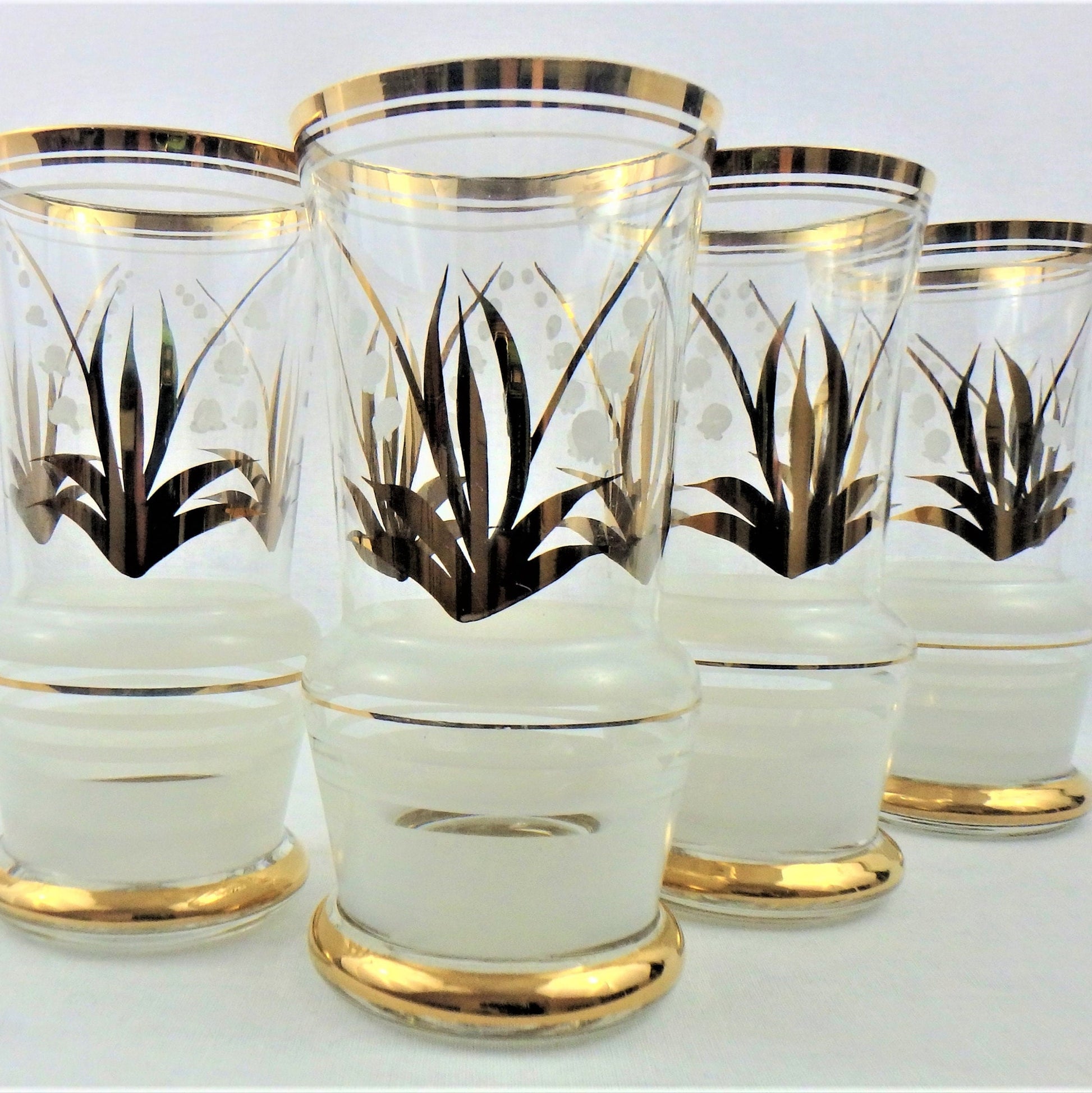 Vintage Frosted Gold Tumblers - Embossed Cocktail Glasses, Set of 4