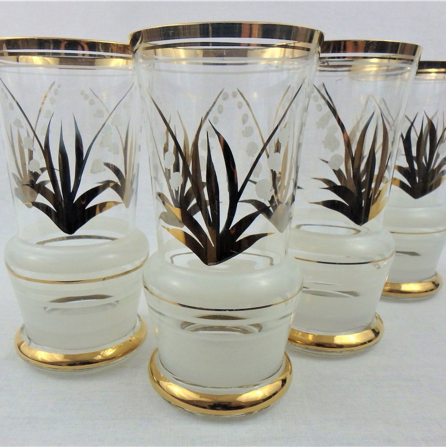 Vintage Frosted Gold Tumblers - Embossed Cocktail Glasses, Set of 4