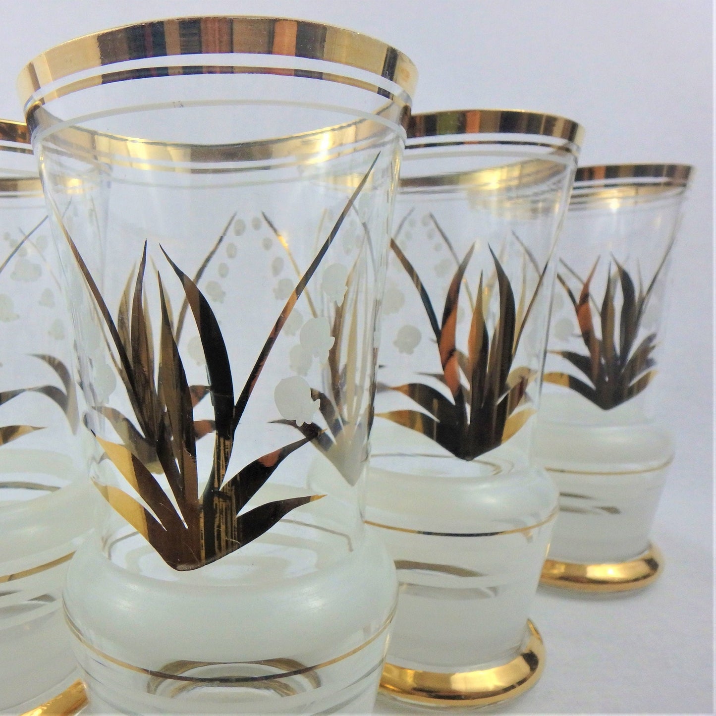 Vintage Frosted Gold Tumblers - Embossed Cocktail Glasses, Set of 4